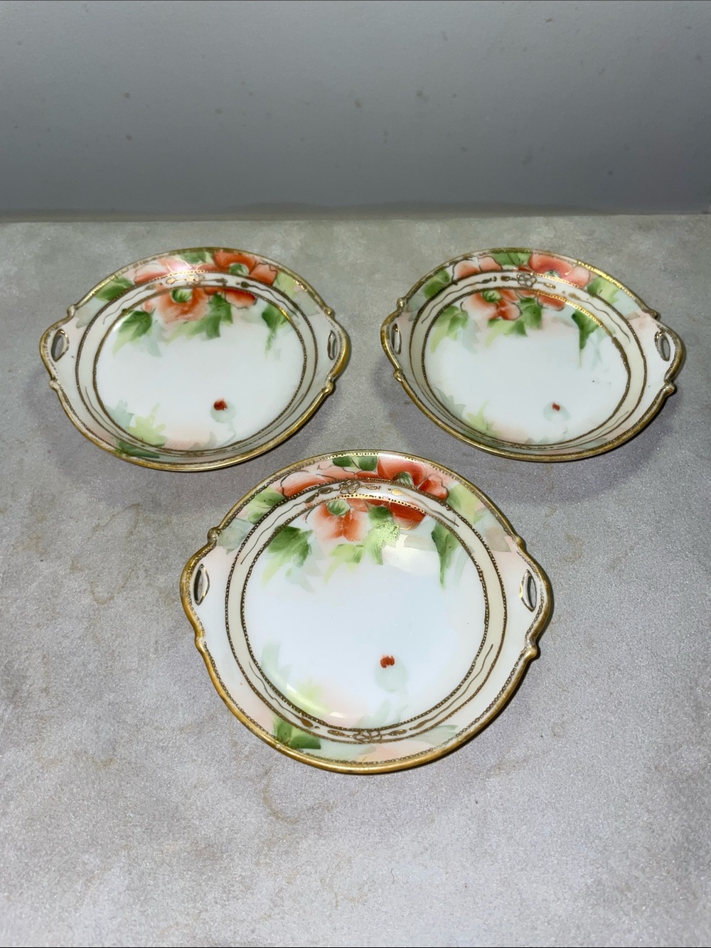 Antique Trinket Dishes Real Gold Beading Nippon Made in Japan Matching Set of 3
